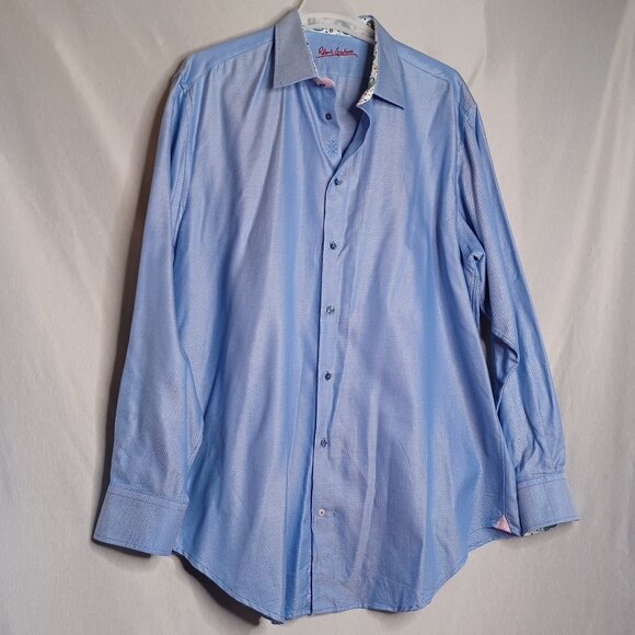 Robert Graham Shirt Mens 47(38/39)Tall SkyBlue Herringbone Long Sleeve Flip Cuff - Picture 1 of 13
